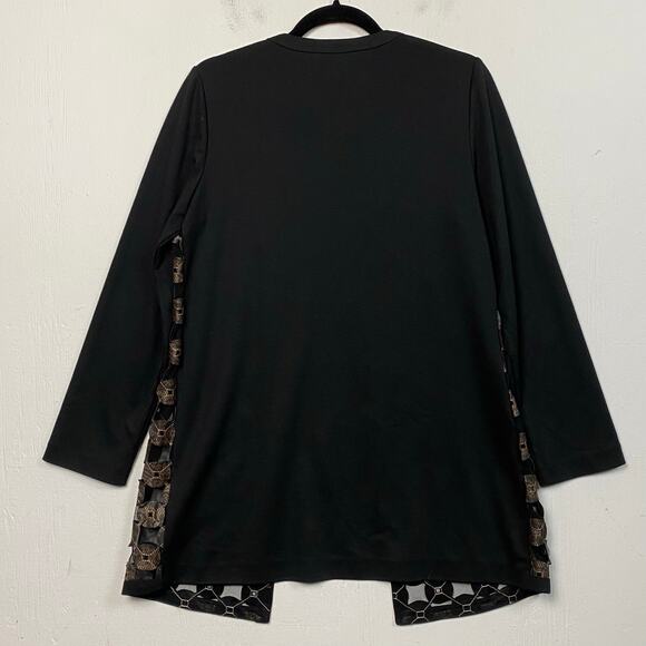 Chico's Black Mesh Open Front Longline Blazer Cardigan Sweater Size Small - Picture 6 of 6